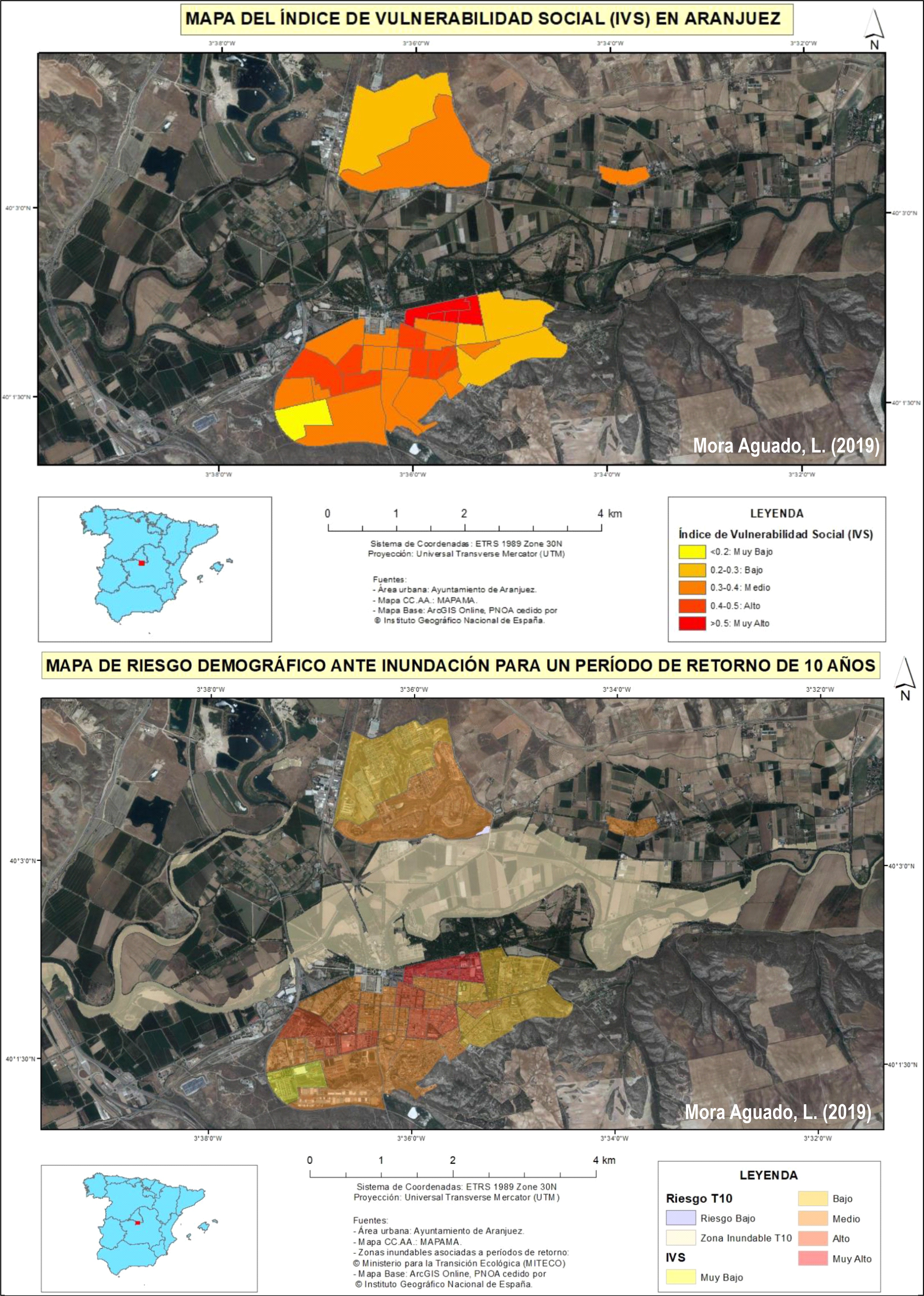 Análisis del riesgo de inundaciones en el curso medio-alto del río Tajo a su paso por Aranjuez (Madrid). Fuente: Mora Aguado, L. (2019). Trabajo Fin de Máster. https://eprints.ucm.es/57321/.